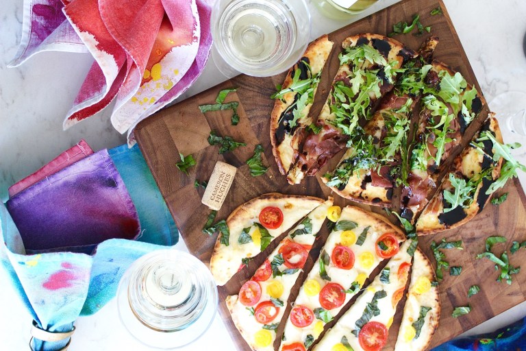 Flatbread pizza paired with wine