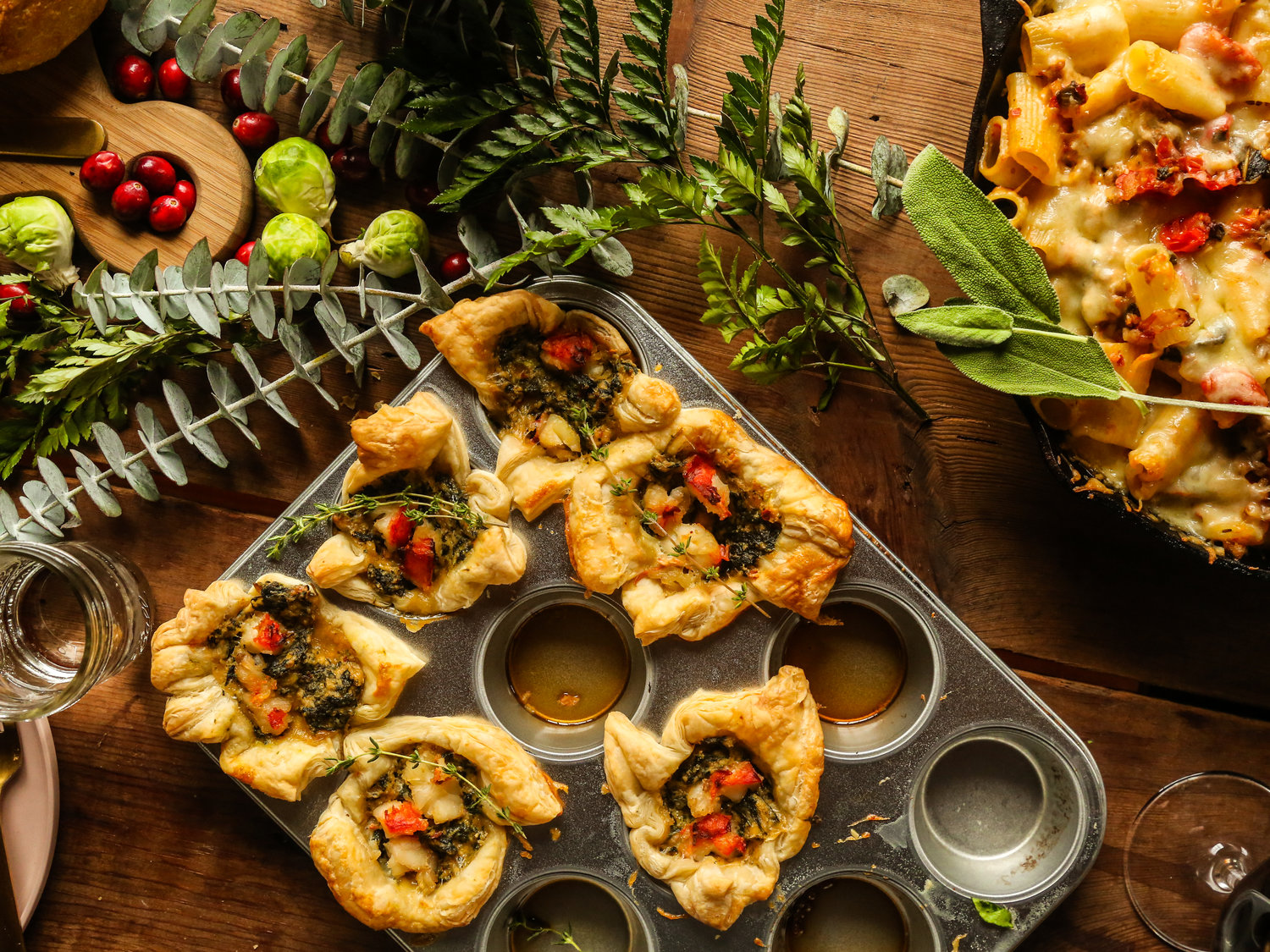 Lobster and Spinach Pastry Puffs on a very festive table