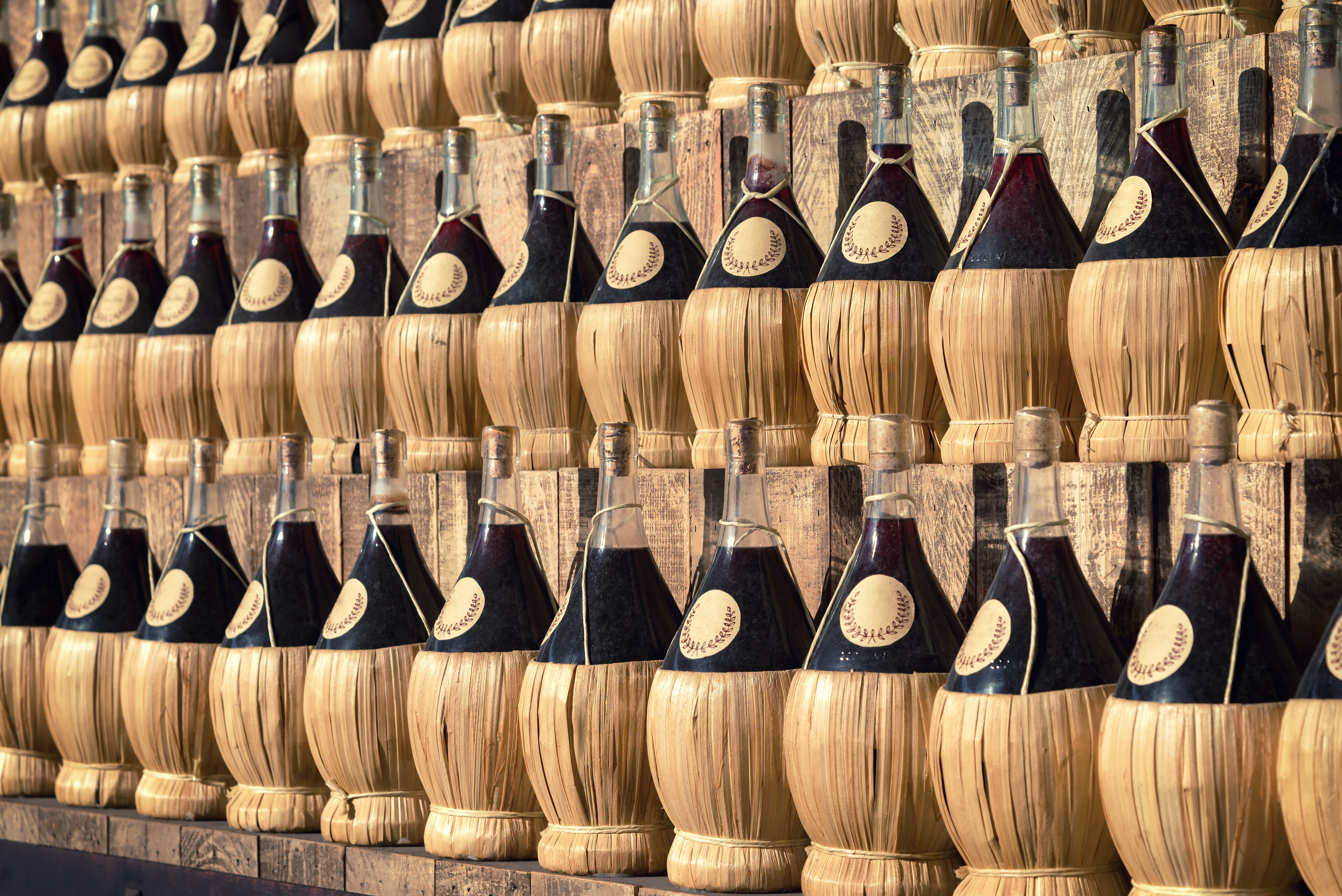 Italian Chianti Classico wine bottles on a shelf
