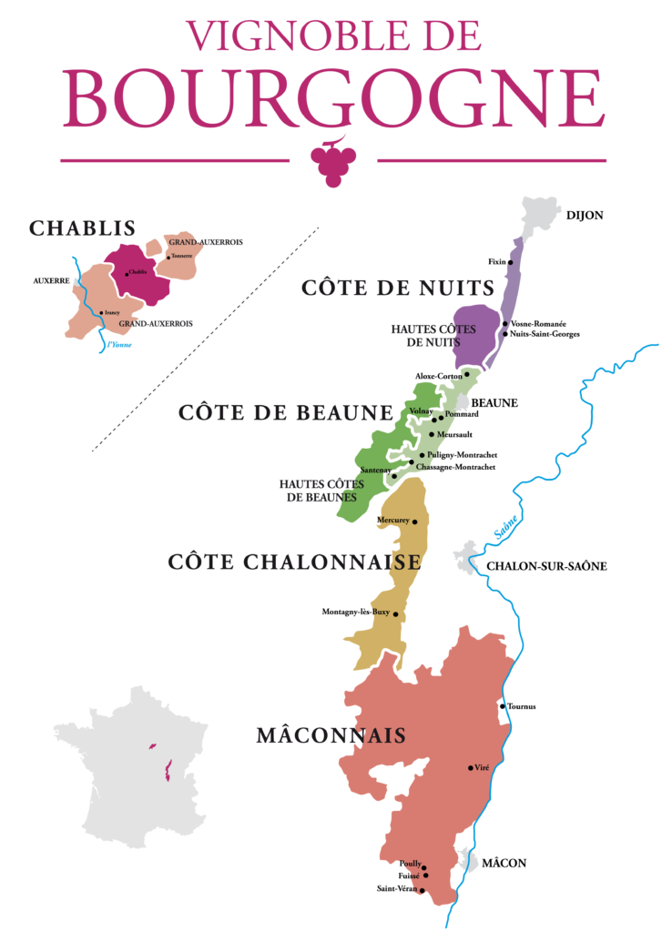 A map of the Burgundy region, in French