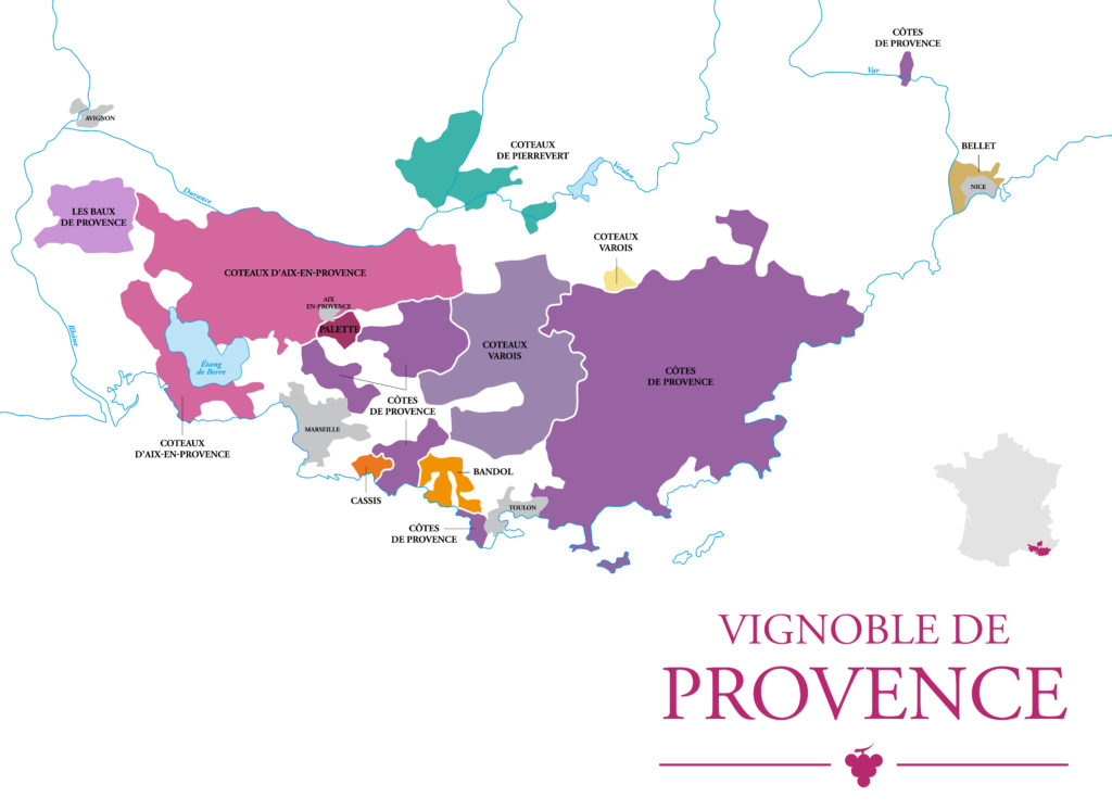 French map of Provence wine regions titled: Vignoble de Provence