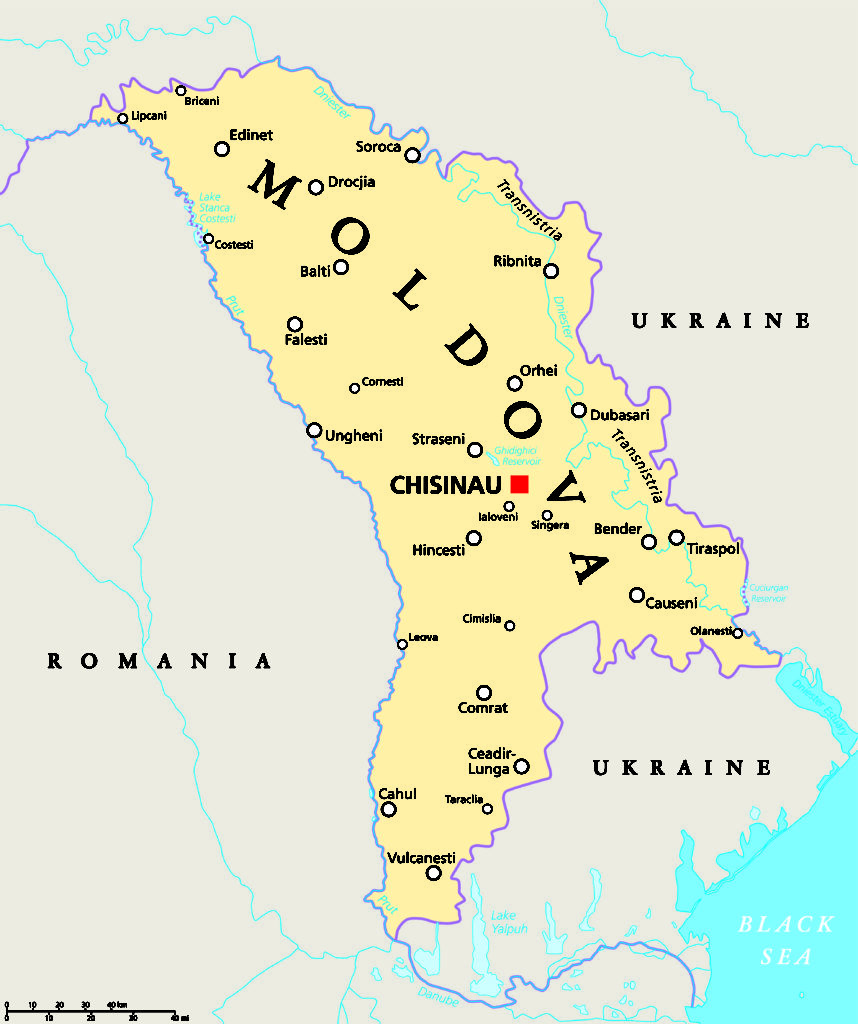 A map of Moldova with Chisinau wine region highlighted