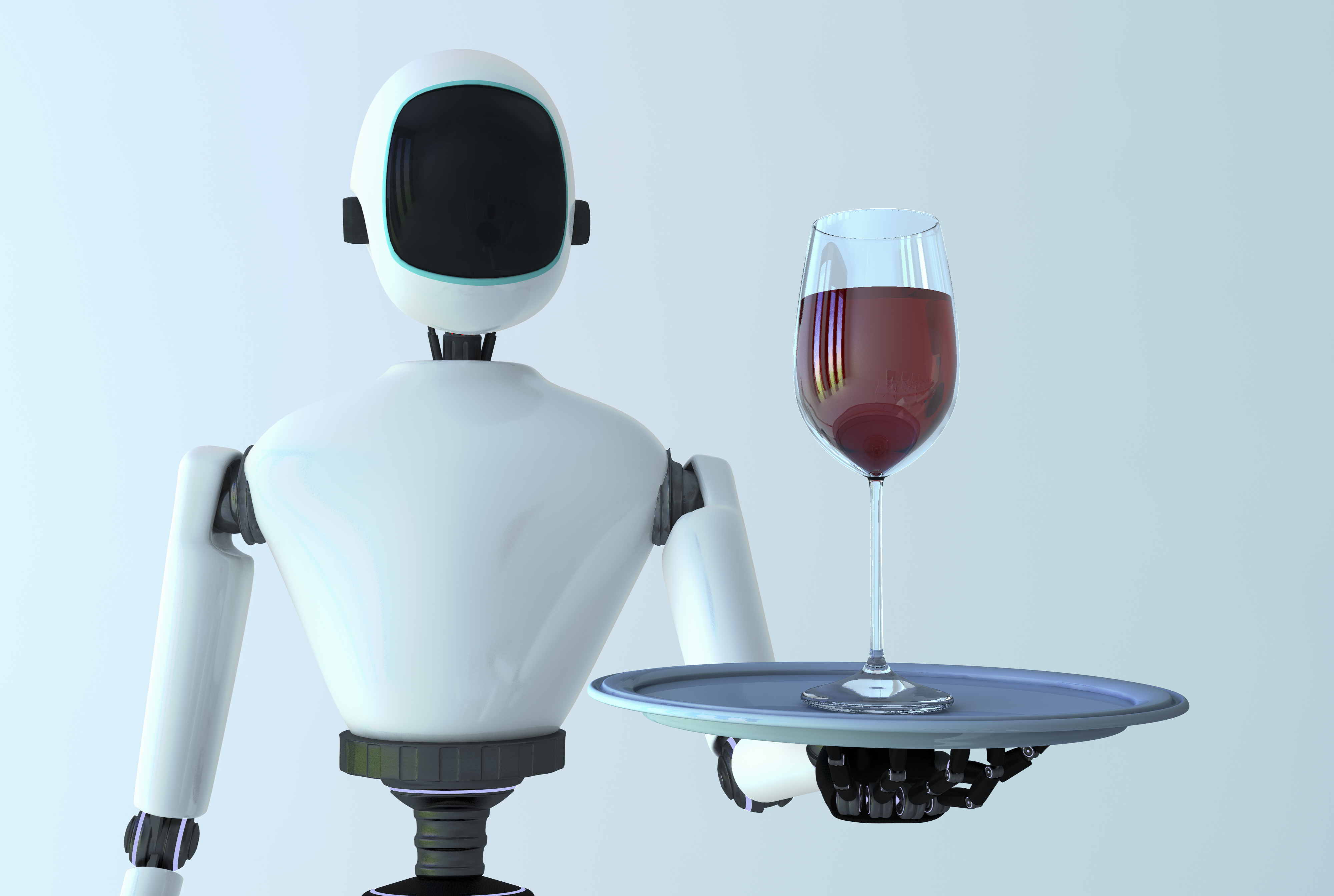 A service robot serving wine in a dining room