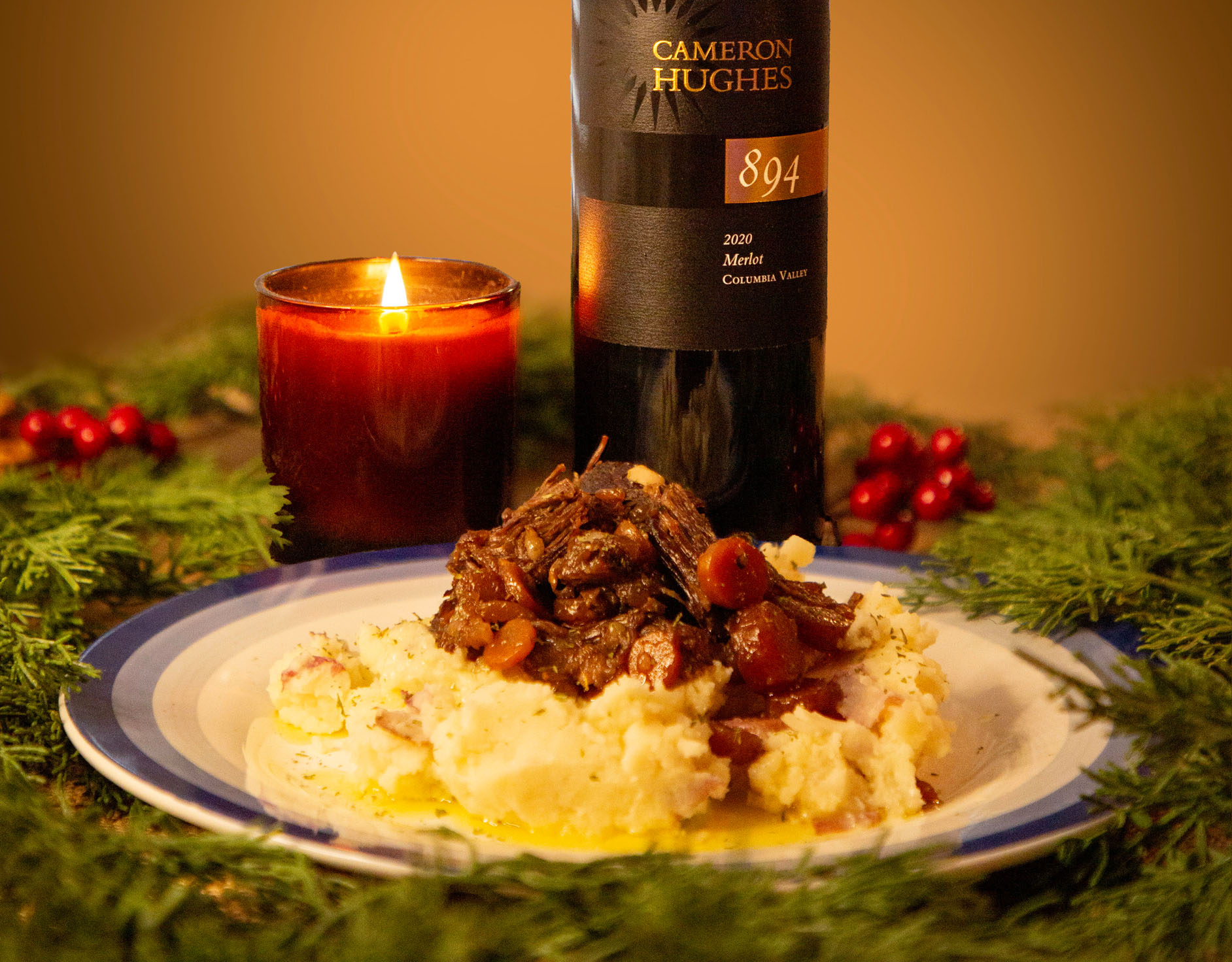 Cameron Hughes Wine Lot 894 with Red Wine Braised Ribs on Mashed Potatoes